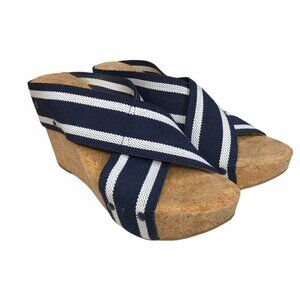 Lucky Brand - Navy Blue & White Miller 2 Platform Cork Wedge Sandals - Size 8.5M